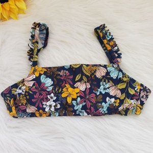 Beach Betty floral print ruffle shoulders tie back bikini top woman's size med